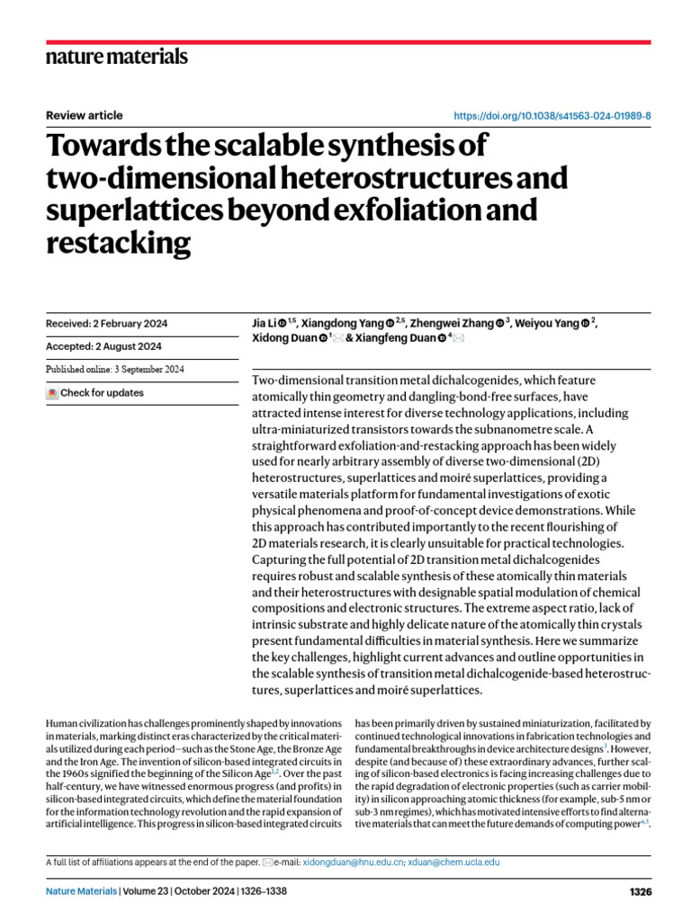 Scalable Synthesis of 2D Heterostructures | PDF | Building Engineering ...