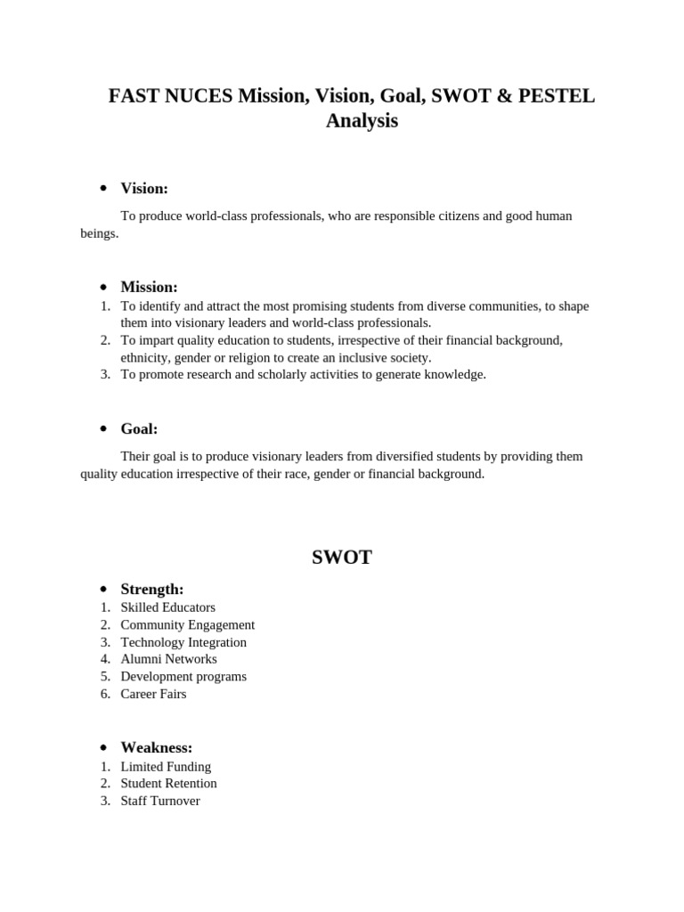 FAST NUCES Mission, Vision & Analysis | PDF