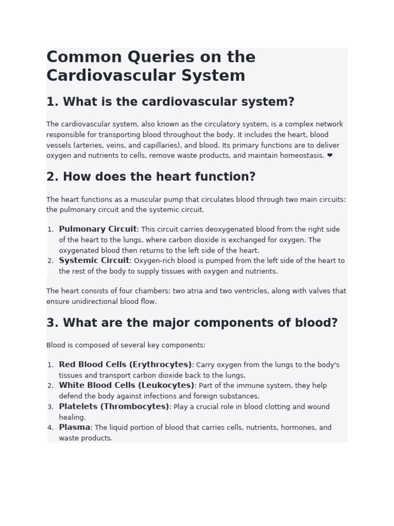 Common Queries On The Cardiovascular System | PDF | Heart Valve | Heart