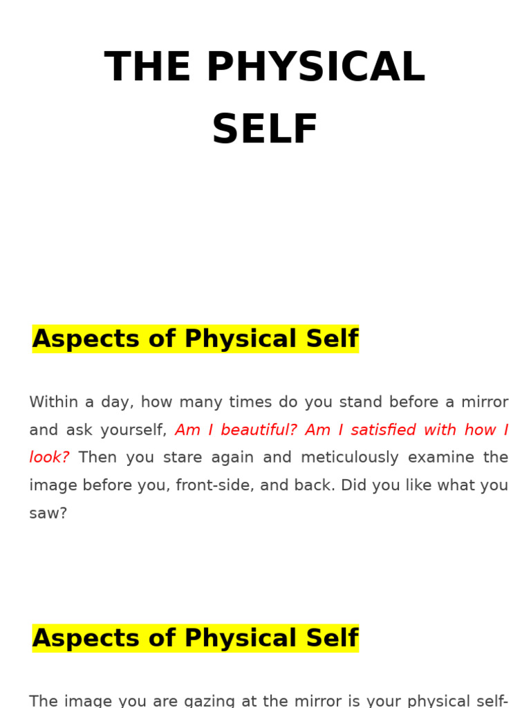 Understanding Your Physical Self | PDF | Self Esteem | Self Concept