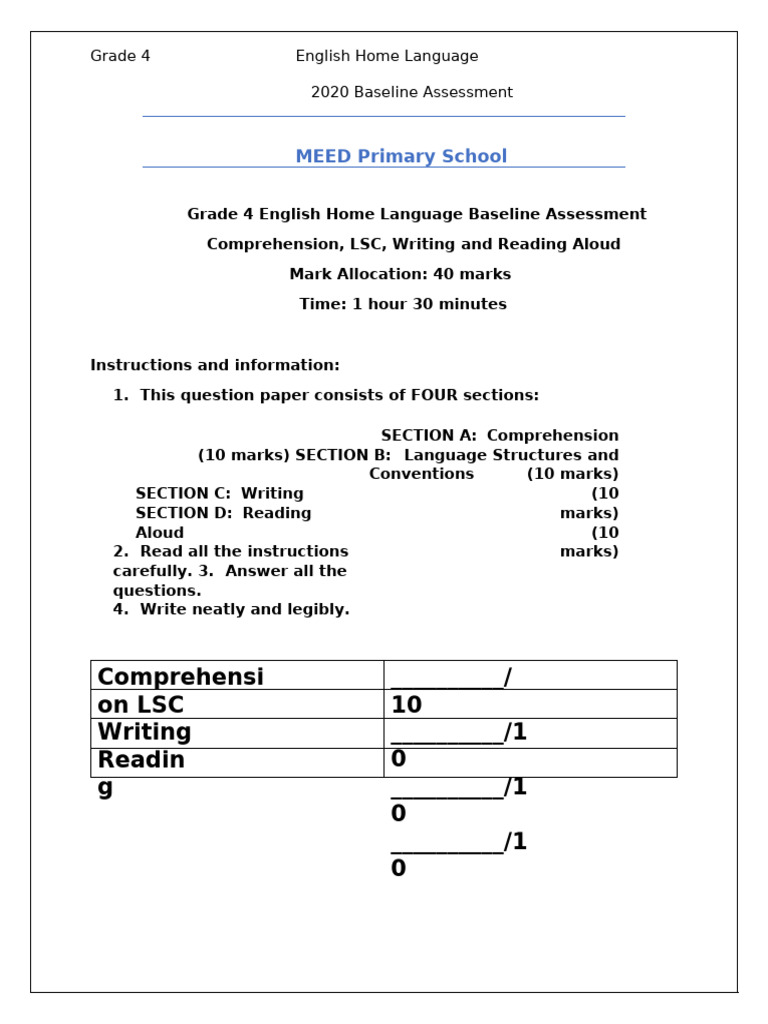 Grade-4-Hl-Baseline 2025 | PDF | Language Mechanics | Grammar