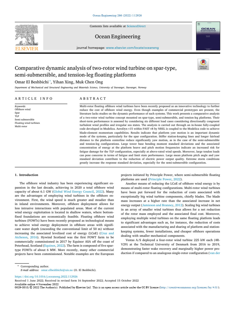 Dynamic Analysis of Multi-Rotor FOWTs | PDF | Offshore Wind Power ...