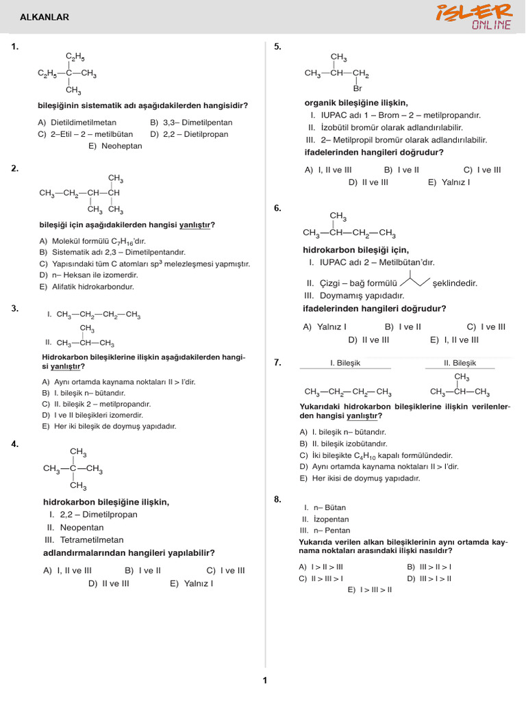 Alkanlar Test Document | PDF