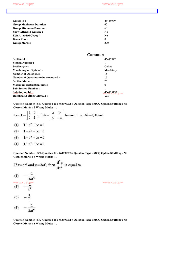 Applied Maths Online Mode Cuet 2024 Pyq | PDF