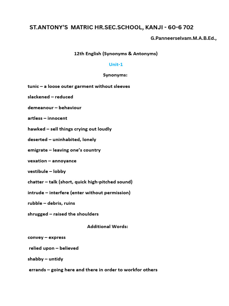 English Synonyms and Antonyms Guide | PDF