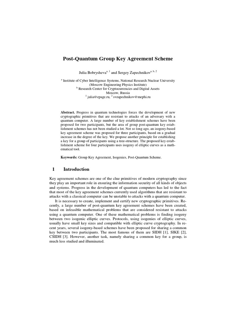 Post-Quantum Group Key Agreement Scheme | PDF | Cryptography | Secrecy