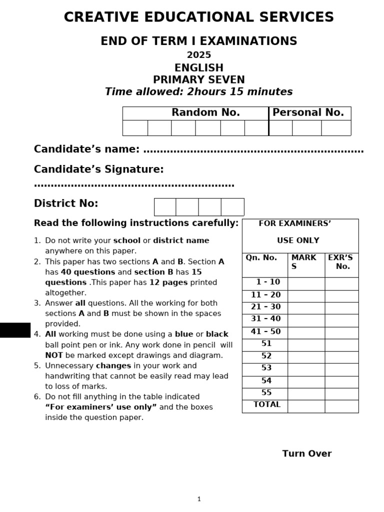 P7 English Exam Paper 2025 | PDF | Internet