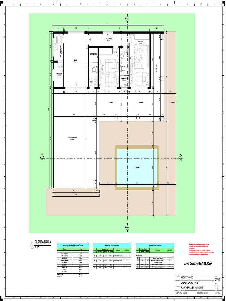 Planta Baixa Casa de Campo 154m² | PDF | Engenharia Civil