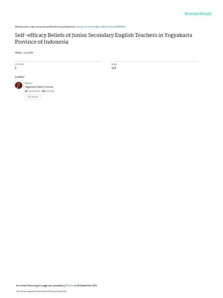 Thesis210209Finalversion 250209 | PDF | Teachers | Self Efficacy