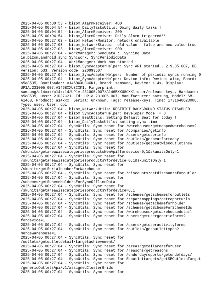 Bizom Sync and Alarm Log Analysis | PDF | Computer Science | System ...