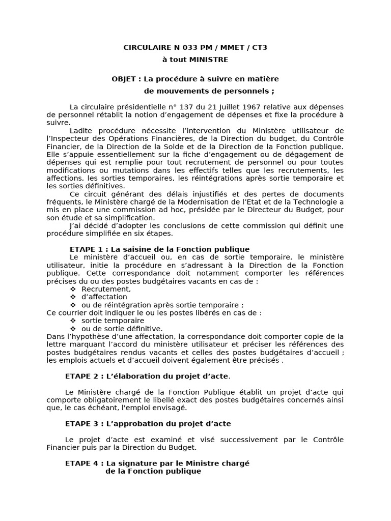 Procédure simplifiée des mouvements de personnel | PDF | Gouvernement