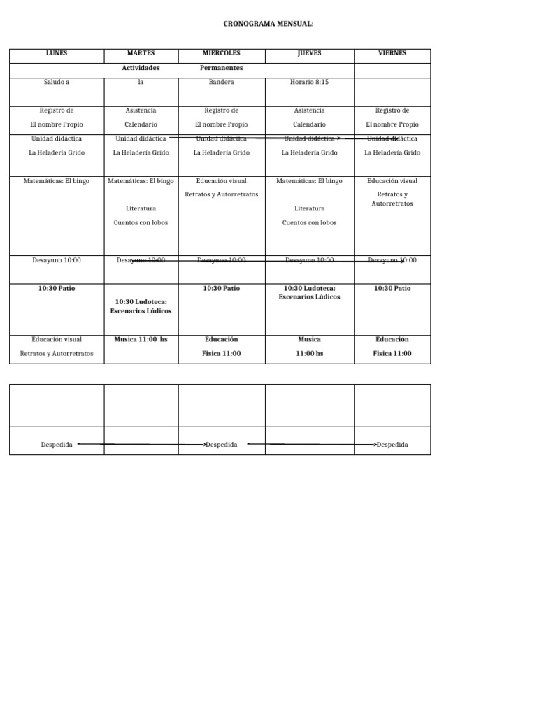 Cronograma Mensual de Actividades | PDF
