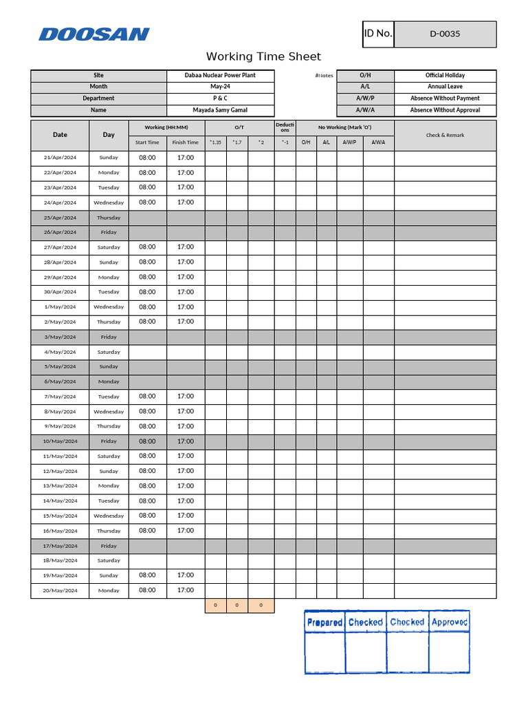 Time sheet Form- May | PDF