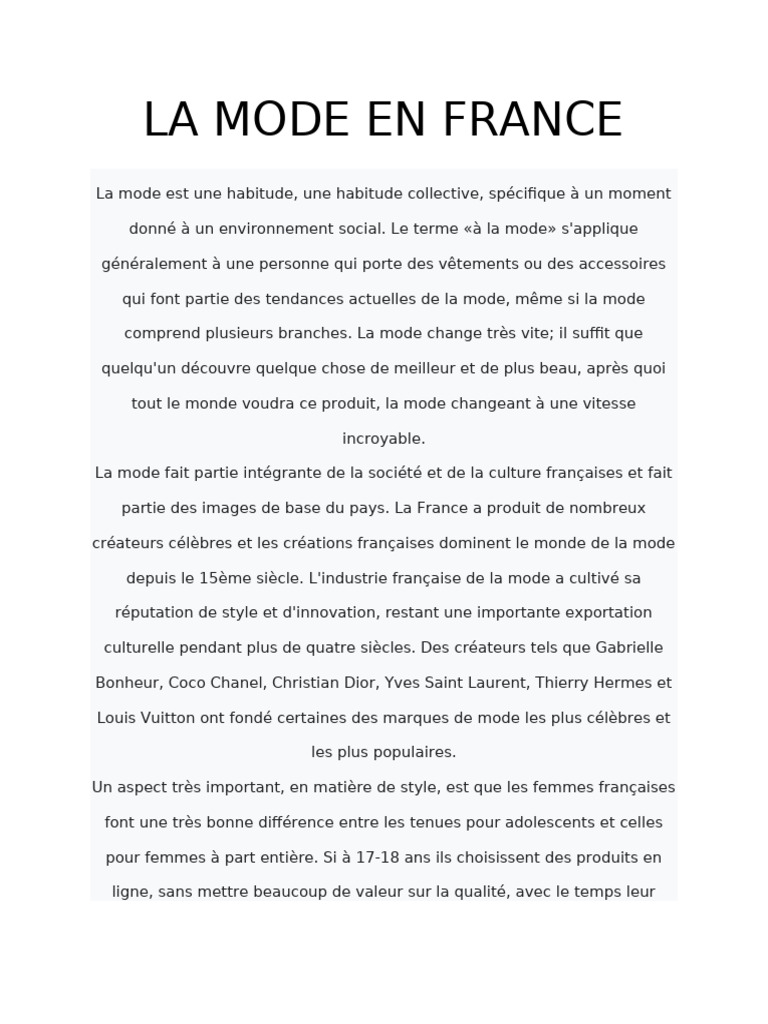 La Mode en France : Histoire et Évolution | PDF | Mode | Vêtements