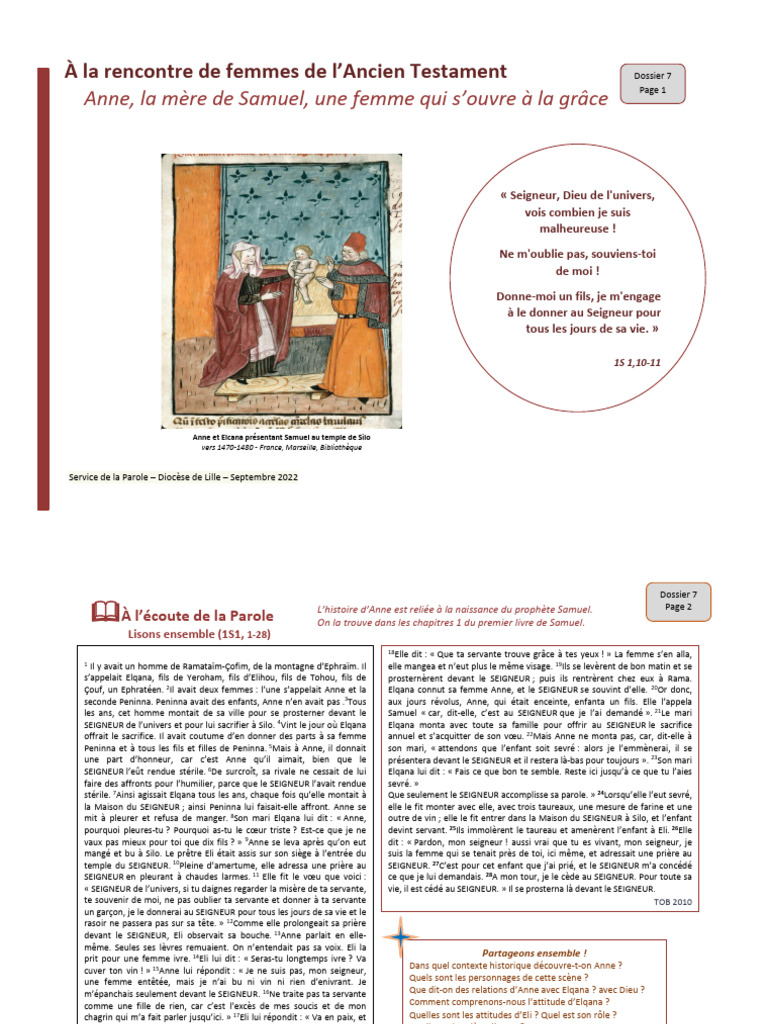 Anne, mère de Samuel : une grâce divine | PDF | Samuel | Livres de Samuel