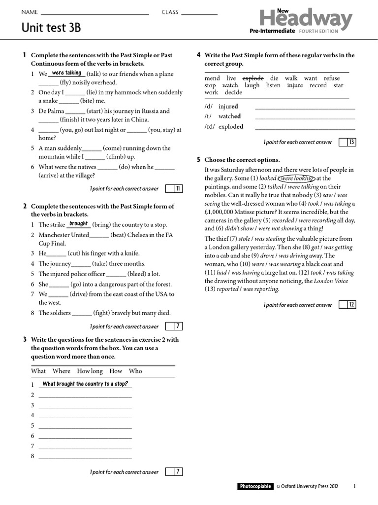Unit Test 3B: Past Tenses Practice | PDF