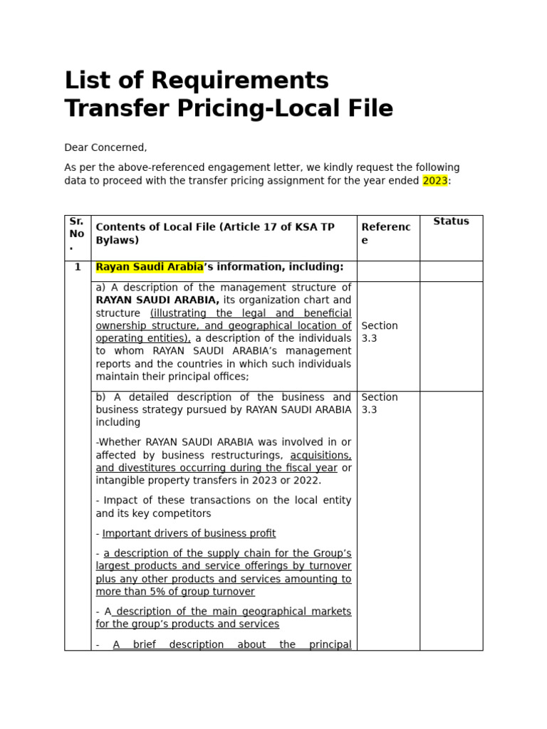 Transfer Pricing Local File Requirements | PDF | Economies | Business