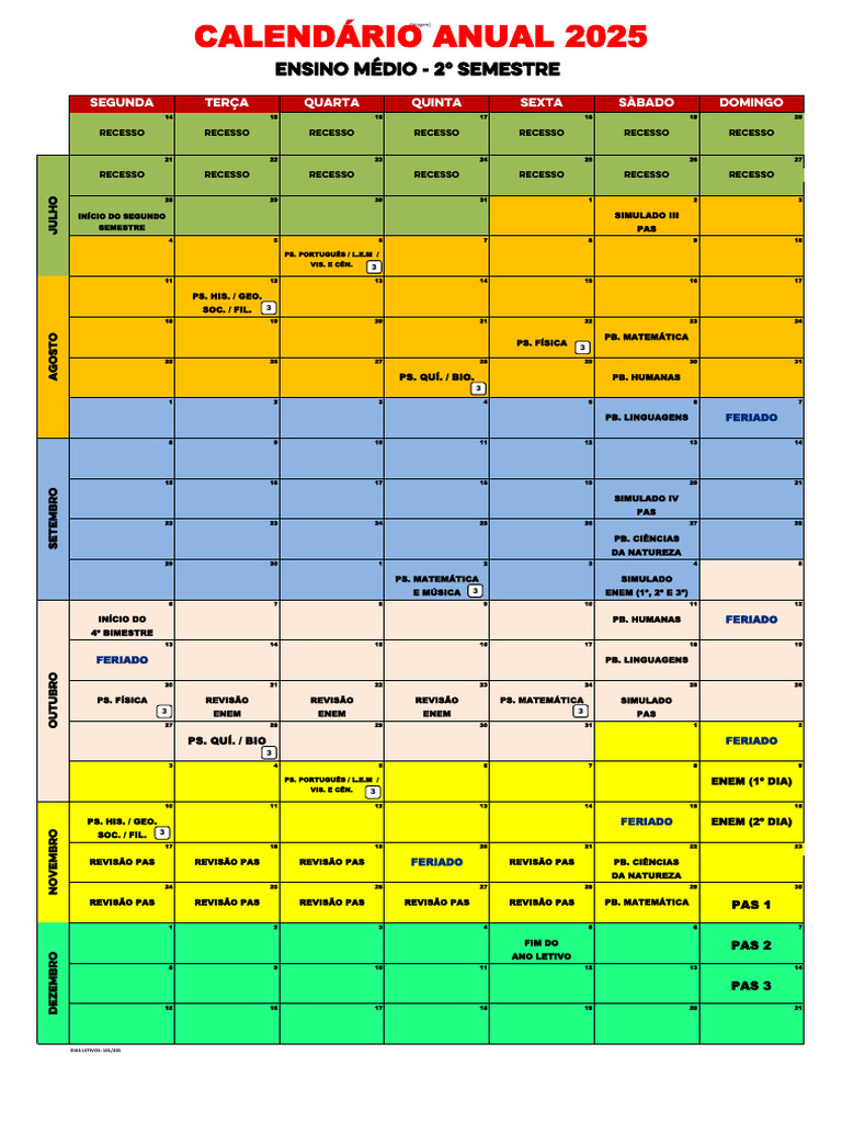 Calendário 2º Semestre 2025 | PDF