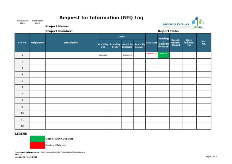 RFI Log for Project Management Tracking | PDF