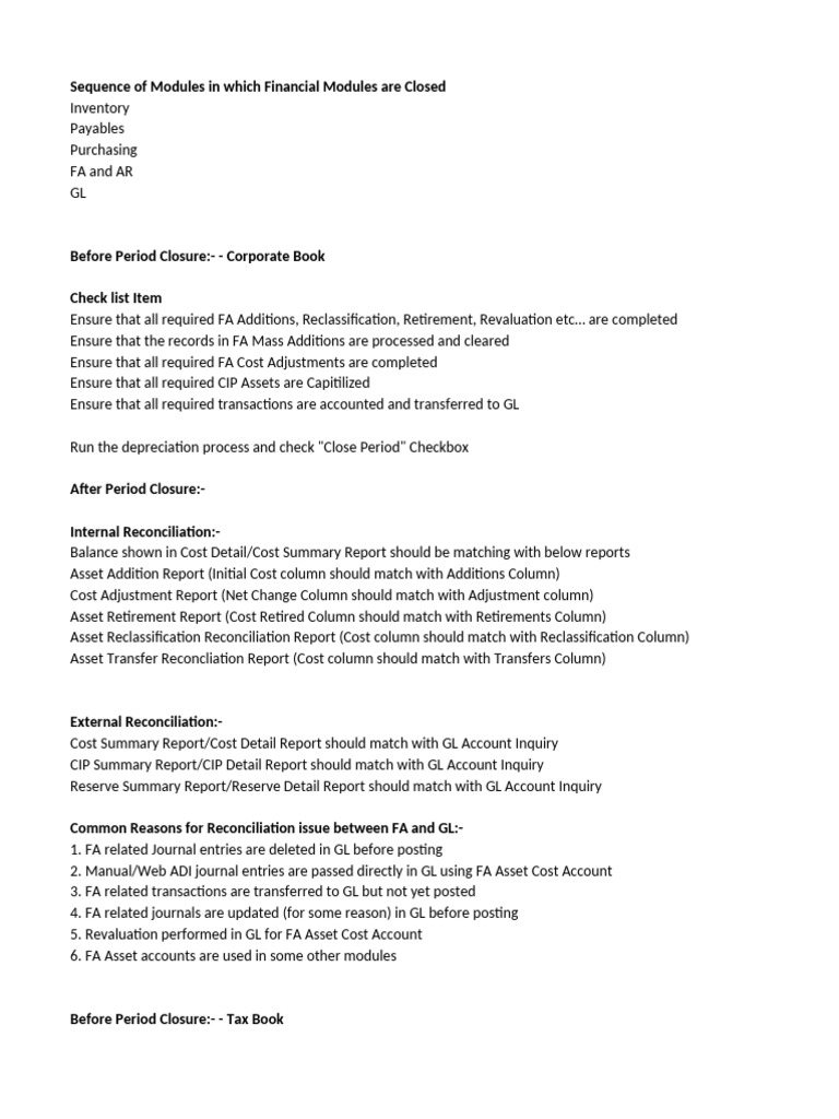 FA Period Closure Checklist | PDF