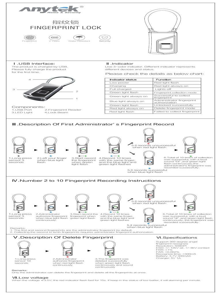 Fingerprint Lock Setup Instructions | PDF | Fingerprint | Flash ...