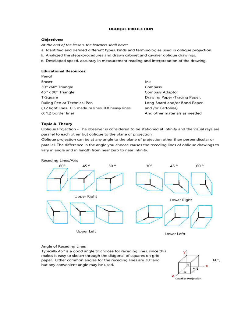 Oblique Projection Techniques Guide | PDF | Angle | Drawing