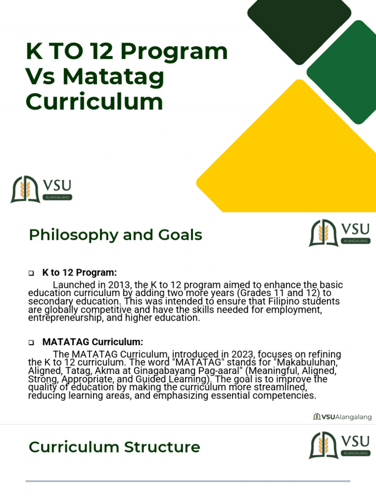 K to 12 vs Matatag Curriculum Overview | PDF | Educational Assessment ...