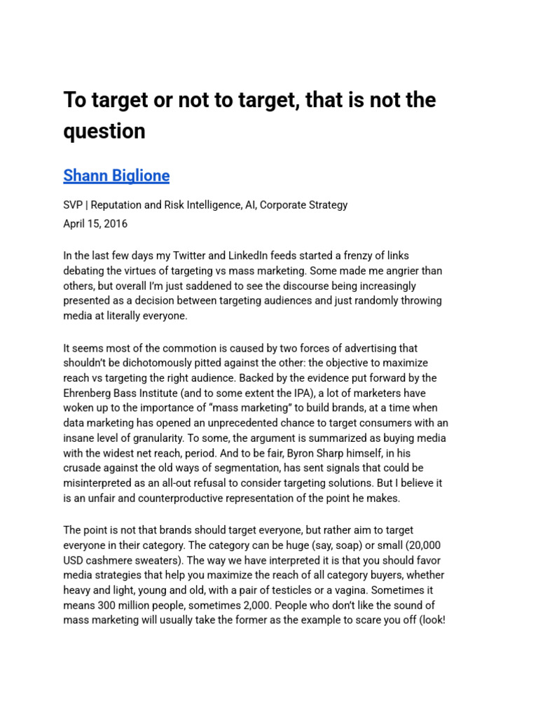 To Target or Not To Target, That Is Not The Question | PDF | Marketing