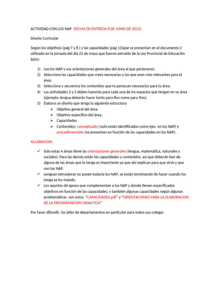 Actividad NAP: Diseño Curricular 2012 | PDF