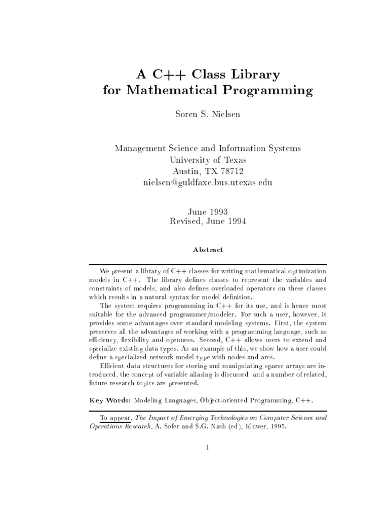 A C++ Class Library For Mathematical Programming | PDF