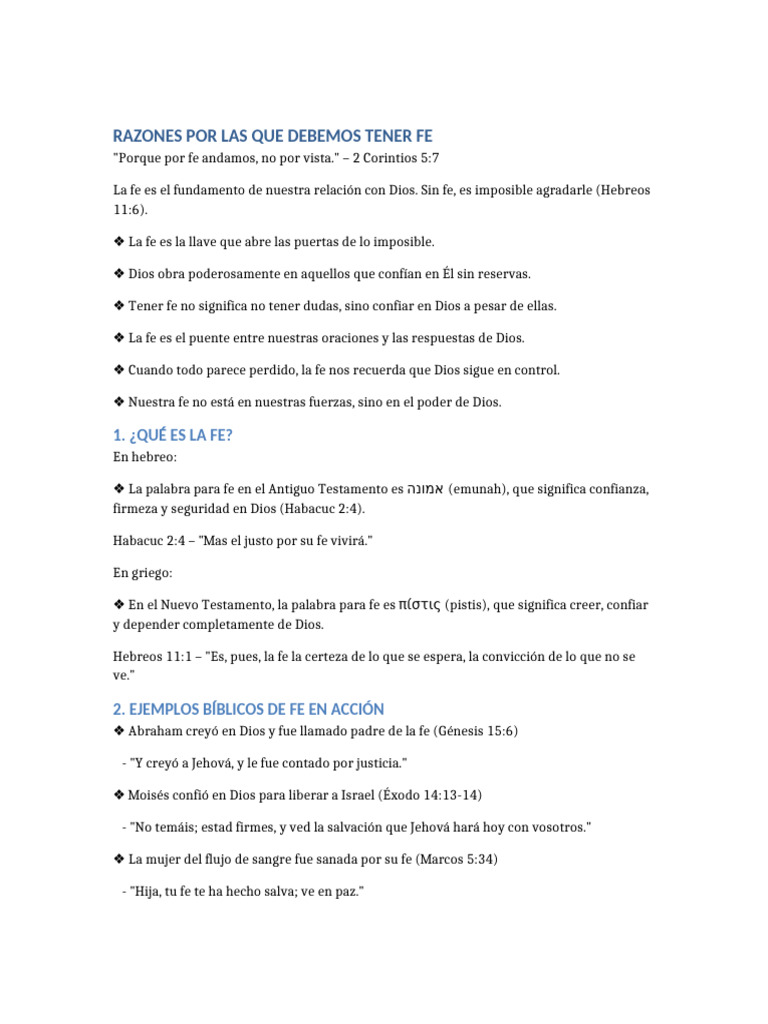 Razones Por Las Que Debemos Tener Fe | PDF | Oración | Fe