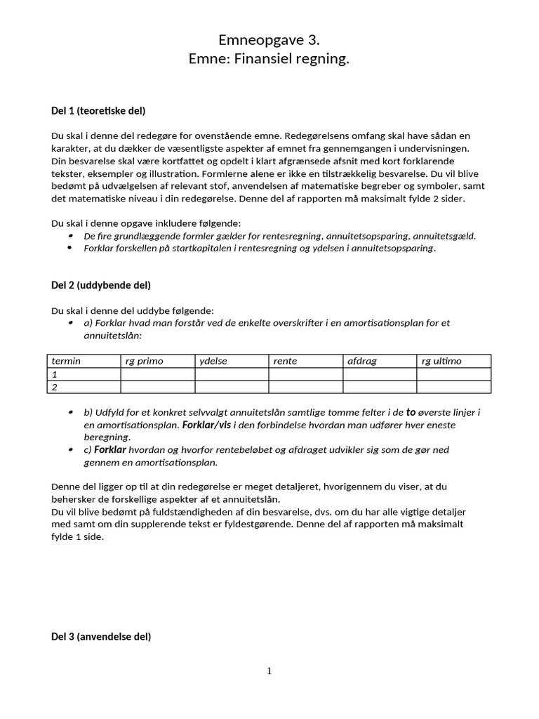 Emneopgave 3 Finansiel Regning | PDF