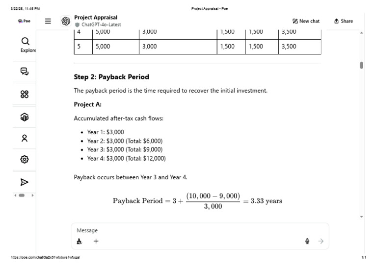 Project Appraisal and Payback Period Analysis | PDF