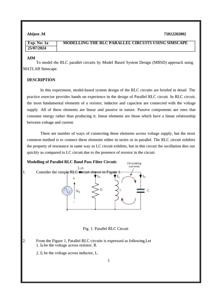 RLC Circuit Modeling with MATLAB Simscape | PDF | Rectifier ...