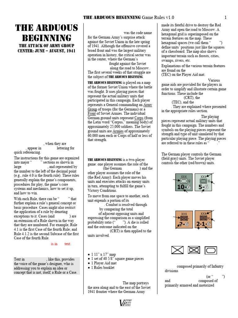 Arduous Beginning Game Rules 1941 | PDF | Corps | Armoured Warfare