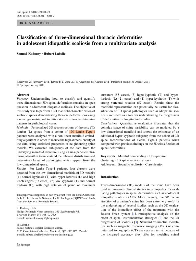 Classification of three-dimensional thoracic deformitiesin adolescent ...