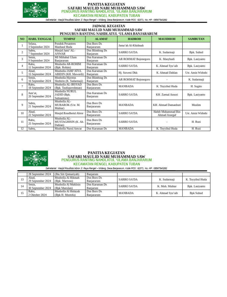 Jadwal Kegiatan Safari Maulid Untuk Panitia PDF | PDF
