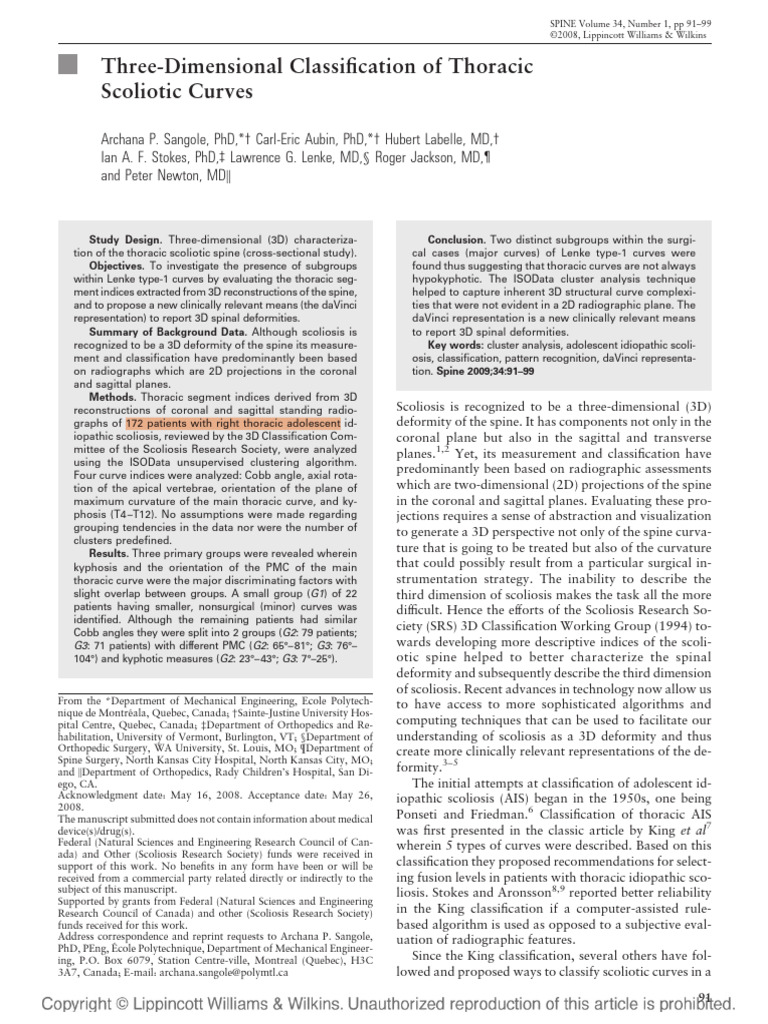 3D Classification of Thoracic Scoliosis | PDF | Scoliosis | Vertebral ...