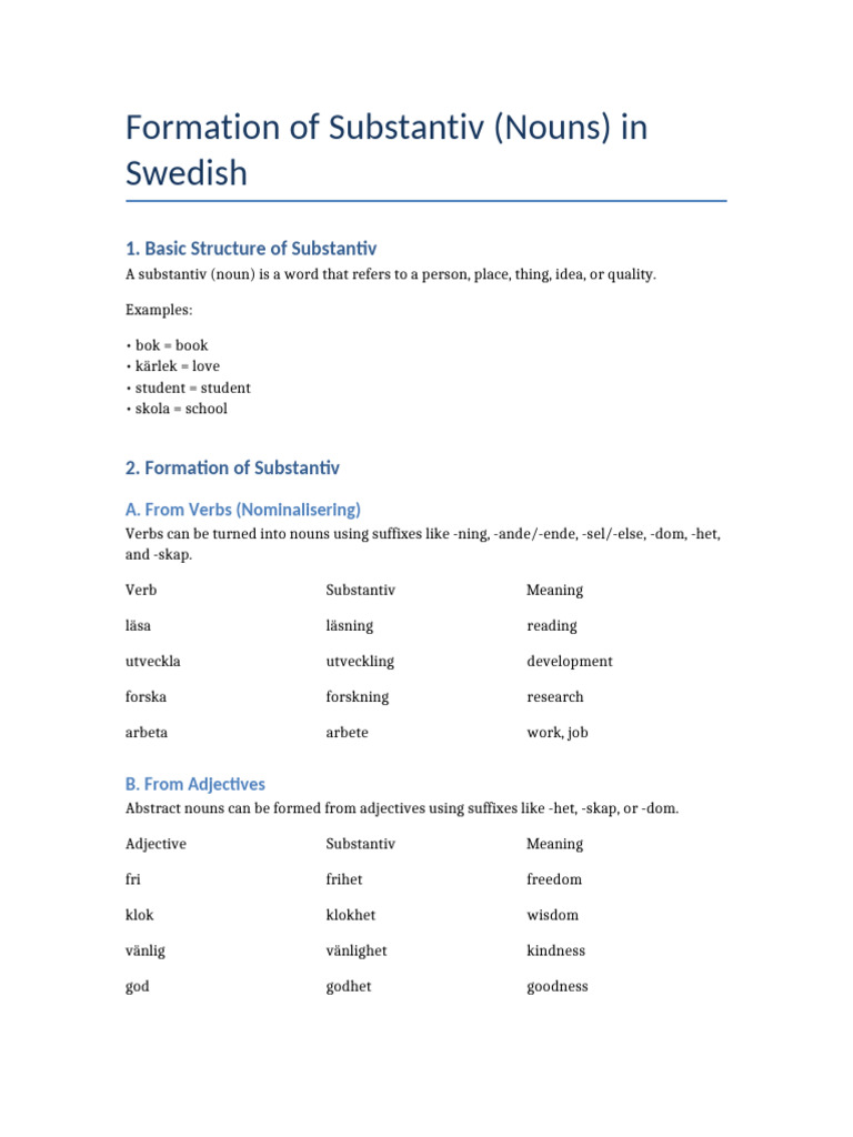 Formation of Swedish Nouns | PDF