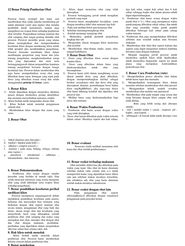 12 Benar Prinsip Pemberian Obat 12 Benar Prinsip Pemberian Obat