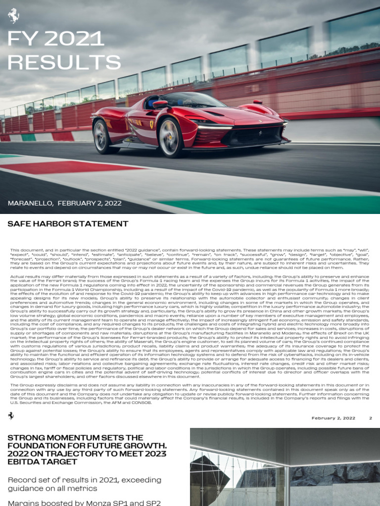 Ferrari FY 2021 Financial Results Overview | PDF | Free Cash Flow ...