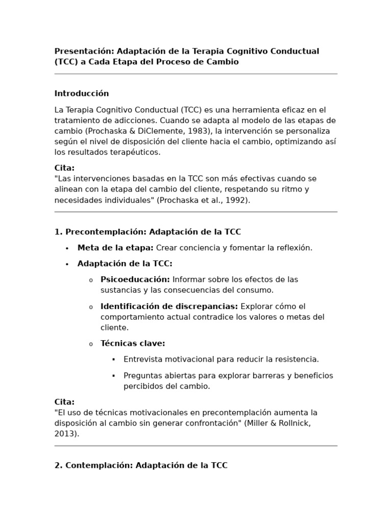 TCC y Etapas del Cambio en Adicciones | PDF | Terapia de conducta ...