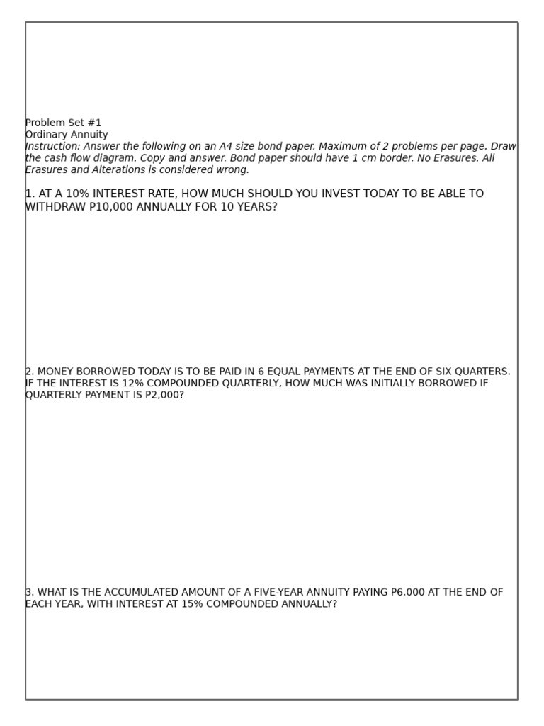 Ordinary Annuity Problem Set Solutions | PDF