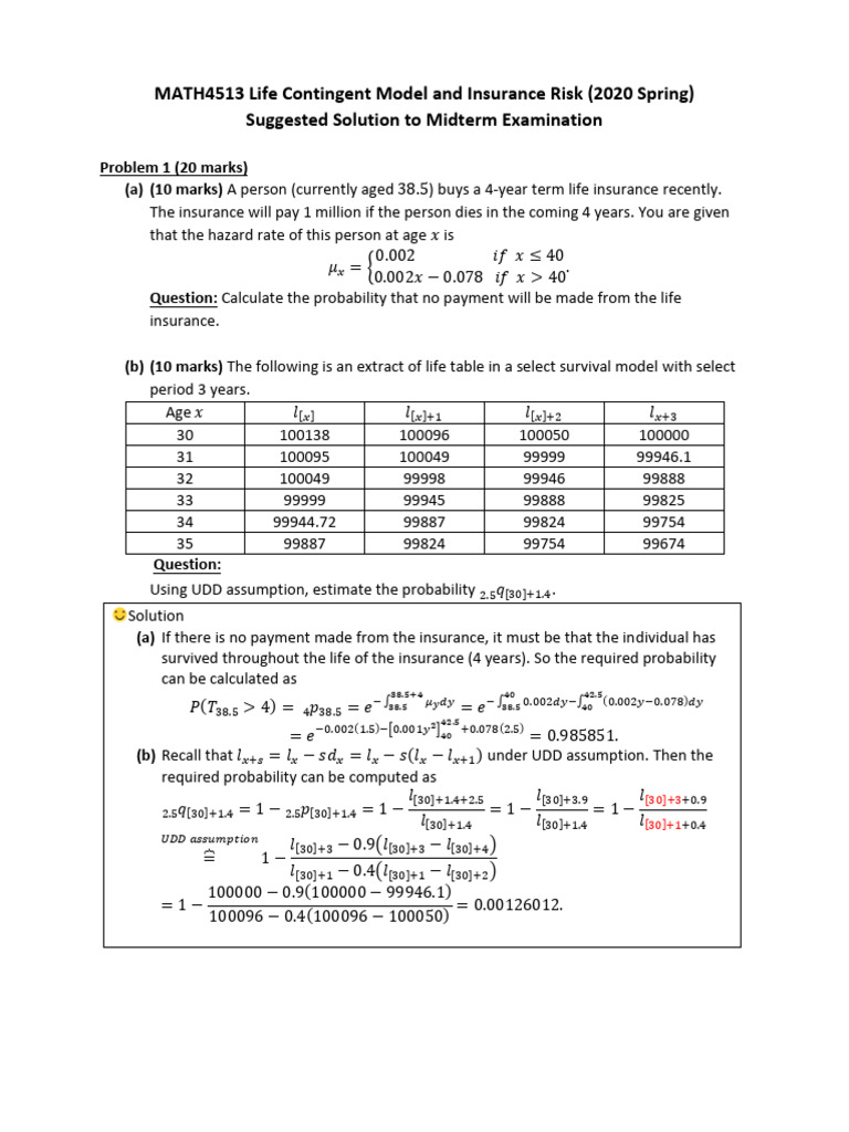 Life Contingent Models in Insurance Risk | PDF | Mathematical Finance ...