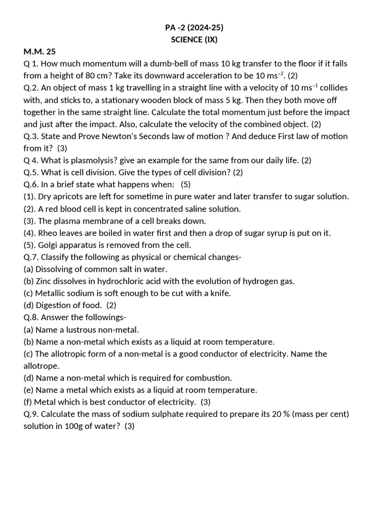 PA-2 9th Science 24-25 | PDF