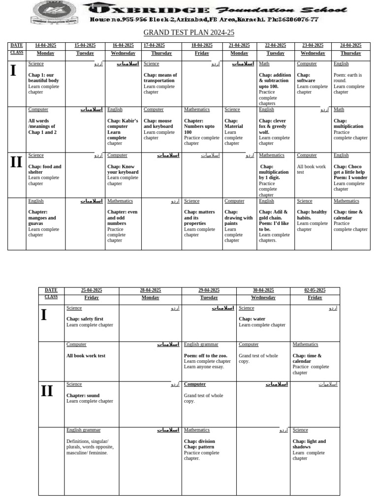Grand Test Plan 2024 Mids (Autosaved) - 1 | PDF | Mathematics