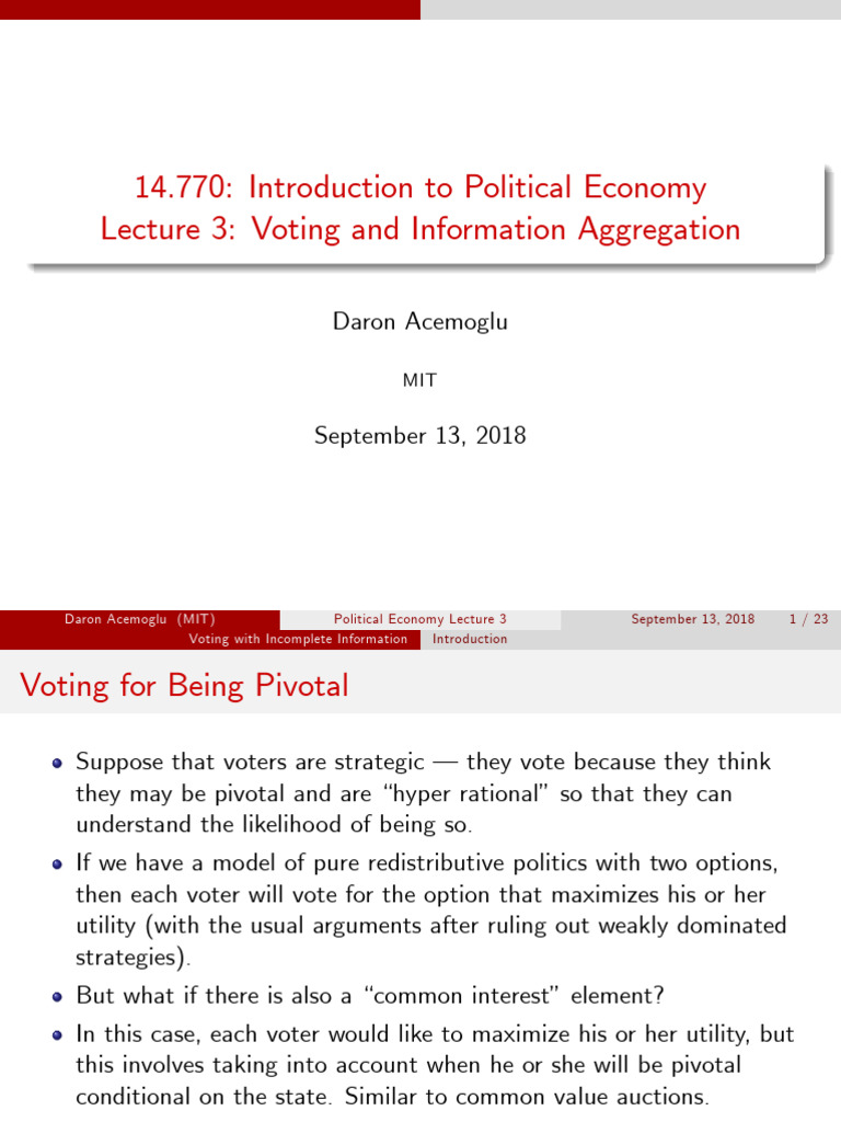 2018lecture 3 - Voting and Information Aggregation | PDF | Probability ...