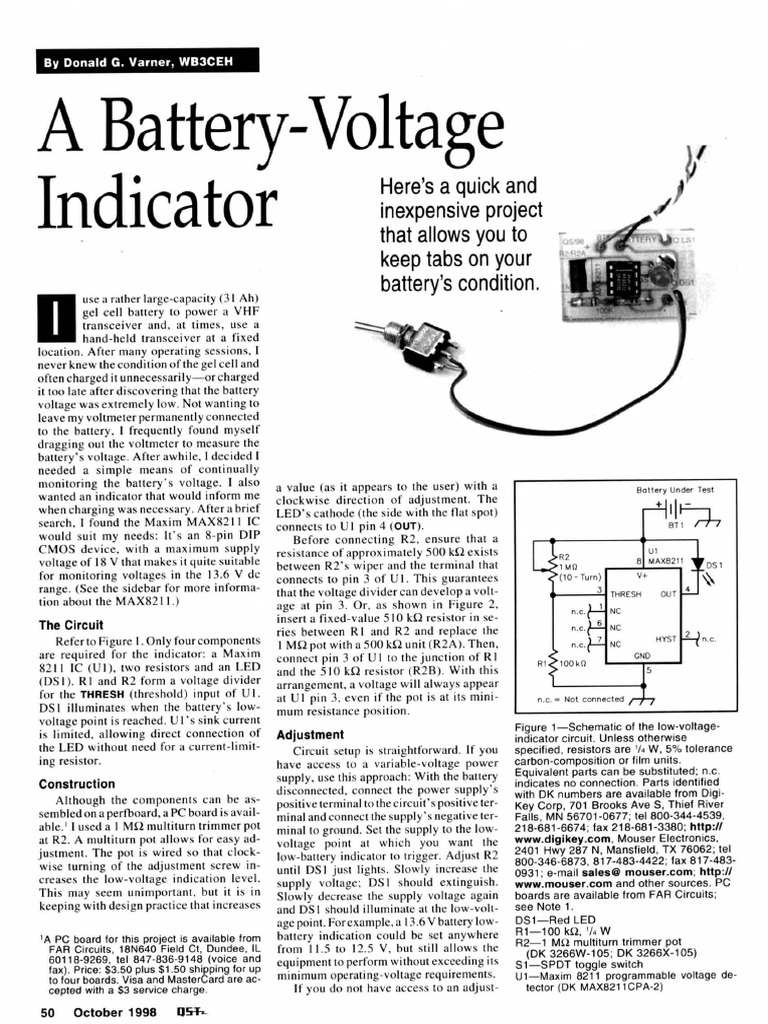 Battery Voltage Monitor Wb3ceh | PDF