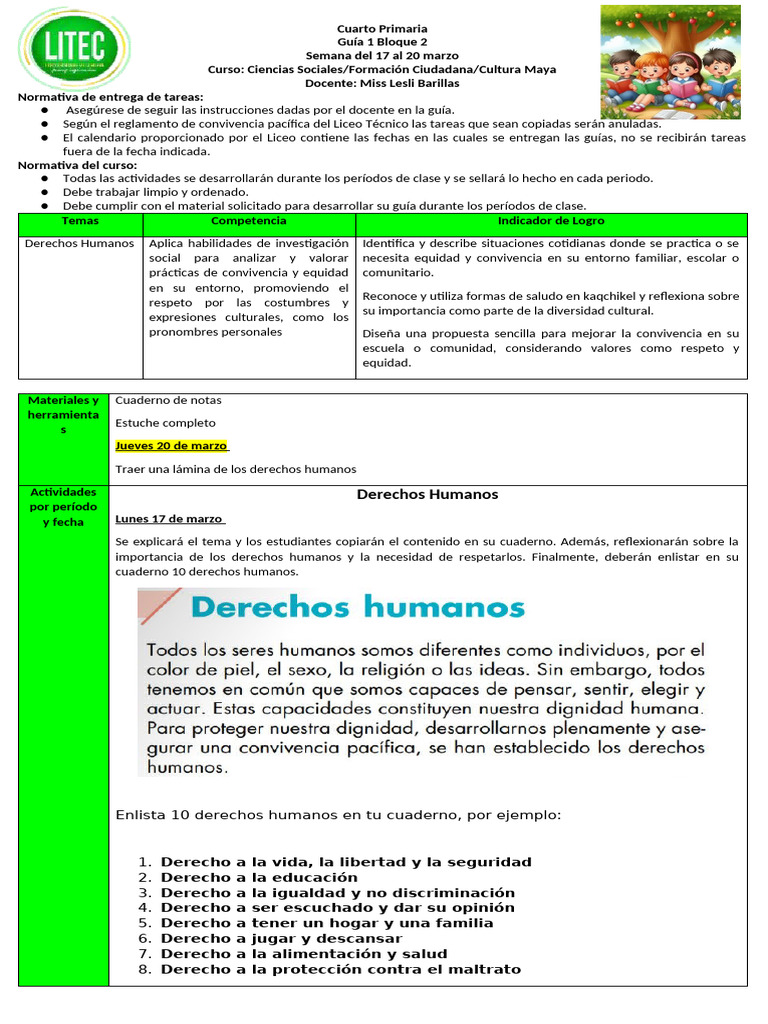Guía de Ciencias Sociales 4° Primaria | PDF | Maestros | Derechos humanos