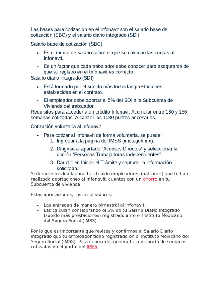 Semanas y salario en Infonavit | PDF